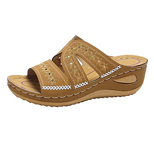 Shengsospp Open Toe Espadrille Wedge Sandals for Women Comfortable Adjustable Ankle Strap Platform Sandals Rubber Sole for Dressy Summer 10_Brown, 6.5-7