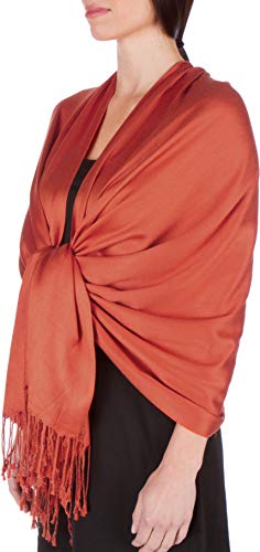 Sakkas Large Soft Silky Pashmina Shawl Wrap Scarf in Solid Colors - Rust