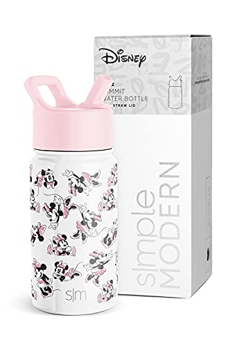 Simple Modern Disney Minnie Mouse Kids Water Bottle with Straw Lid | Reusable Insulated Stainless Steel Cup for Girls, School | Summit Collection | 14oz, Minnie Mouse Retro