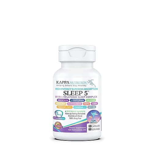 KAPPA NUTRITION Sleep 5, Sleep Aid, 60-Day Supply, Non-Habit Forming Vegan Capsules Natural Sourced Ingredients for Easier Bedtime, Herbal Supplement, Melatonin, Valerian Root, Chamomile Non-GMO
