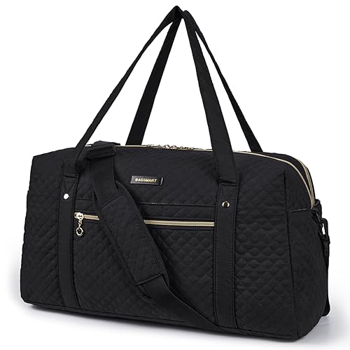 BAGSMART Travel Duffle Bag 31L Quilted Weekender Overnight Bag for Women with Laptop Compartment, Large Carry On Airport Bag with Wet Pocket & Shoe Bag for Travel, Business Trips, Sports(Black)