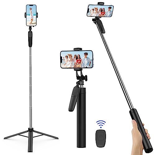CooCoCo Selfie Stick Tripod with Remote, 63” Extendable Tripod for Cell Phone/Camera/Recording/Travel, Lightweight Phone Tripod Stand, Compatible with All Cell Phones