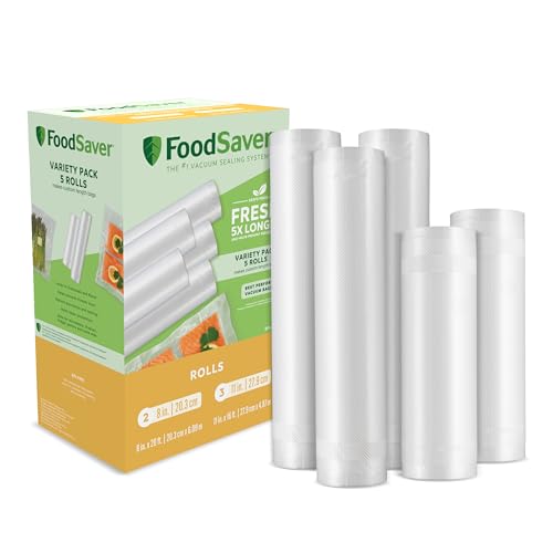 FoodSaver Vacuum Sealer Bags, Rolls for Custom Fit Airtight Food Storage and Sous Vide, 8' (2 Pack) and 11' (3 Pack) Multipack (Packaging May Vary), SCRMTD307-GM