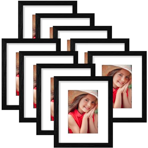 Vittanly 8x10 Picture Frames for Wall Set of 9, Display 5x7 Pictures with Mat or 8x10 without Mat, Collage Frames for Wall or Tabletop, Perfect for Home Décor and Gifts, Black