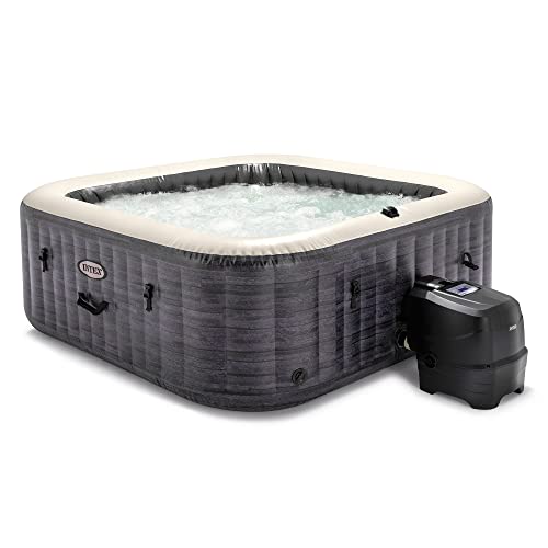 Intex PureSpa Plus 6 Person Inflatable 94' Square Outdoor Hot Tub Spa with 170 Bubble AirJets, Insulated Cover & LED Color Changing Lights, Greystone