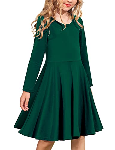 Arshiner Girls' Cotton Long Sleeve Twirly Skater Party Dress, Grass Green, 7 Years