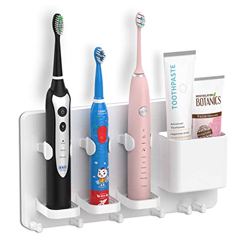 simpletome Adhesive Electric Toothbrush Holder Wall Mounted Razor Hanger Bathroom Organizer Box ABS (White)