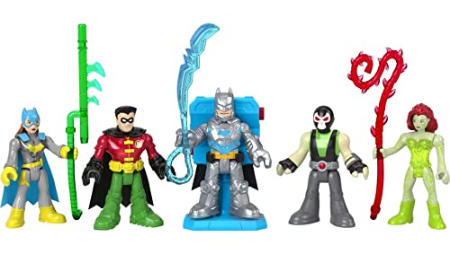 DC Super Friends Fisher-Price Imaginext Preschool Toys Batman Battle Multipack 9-Piece Figure Set with Light-Up Backpack for Ages 3+ Years