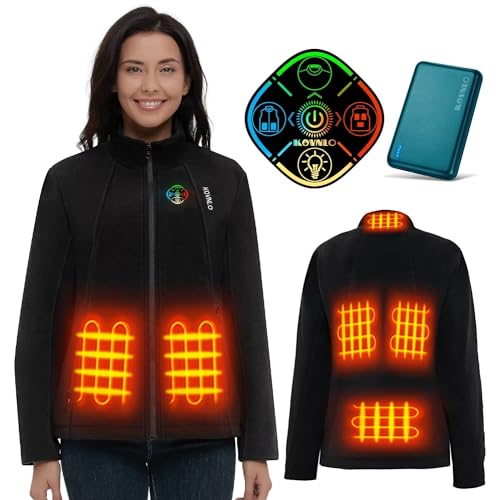 KOVNLO Heated Jackets for Women, Smart Controller with Light Out Design, Soft Fleece Electric Heating Coat with Battery Pack