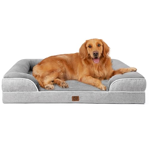 EHEYCIGA Orthopedic Dog Beds for Extra Large Dogs, Waterproof Memory Foam XL Dog Bed with Sides, Non-Slip and Egg-Crate Foam Big Dog Couch Bed with Washable Removable Cover, Grey