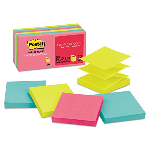 Post-it Pop-up Notes, 3x3 in, 12 Pads, America's #1 Favorite Sticky Notes, Poptimistic, Bright Colors, Clean Removal, Recyclable