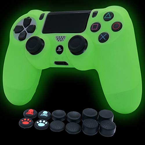 Controller Skin Silicone Cover for PS4 in Dark Protective Case for PS4/slim/PS4 Pro Dualshock 4 Controller.(Black Pro Thumb Grip x 8,Cat + Skull Cap Cover Grip x 2)