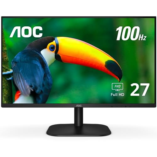 AOC 27B2H2 27” Frameless IPS Monitor, FHD 1920x1080, 100Hz, 101% sRGB, for Home and Office, HDMI and VGA Input, Low Blue Mode, VESA Compatible,Black