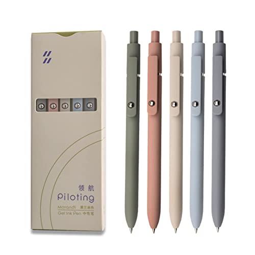 UIXJODO Gel Pens, 5 Pcs 0.5mm Black Ink Pens Fine Point Smooth Writing Pens, High-End Series Pens for Journaling Note Taking, Cute Office School Supplies Gifts for Women Men (Morandi)