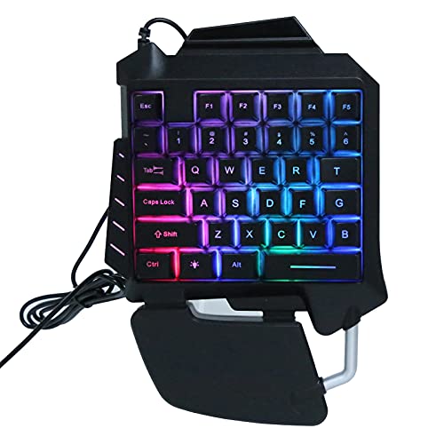 One‑Handed Gaming Keyboard, 35-Key USB Wired Portable Mechanical Gaming Keypad with LED Backlight, Plug and Play