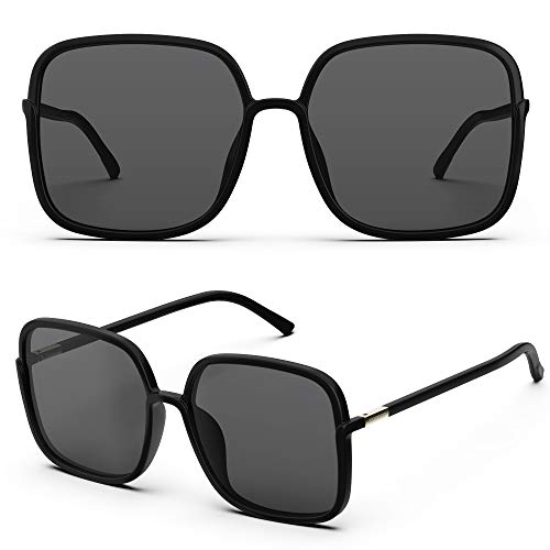 TOREGE Sunglasses for women Oversized Square Sunglasses Trendy Polarized Women’s Sunglasses TR-C8 (Black Frame & Grey Lens)