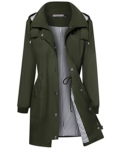 Bloggerlove Raincoats Waterproof Lightweight Rain Jacket Active Outdoor Hooded Womens Trench Coats Army Green M