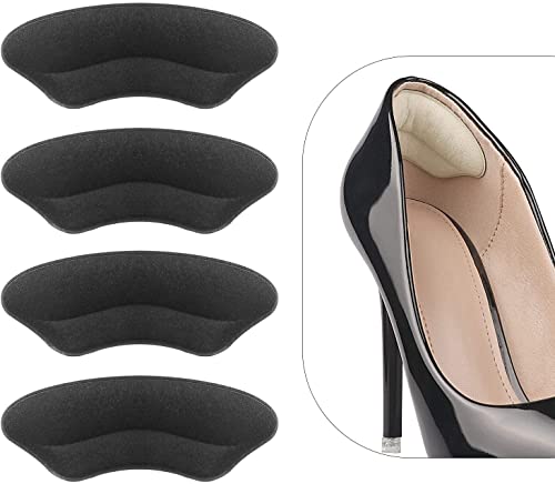 Heel Grips Liner Cushions Inserts for Loose Shoes, Heel Pads Snugs for Shoe Too Big Men Women, Filler Improved Shoe Fit and Comfort, Prevent Heel Slip and Blister (4 Pairs) (Black)