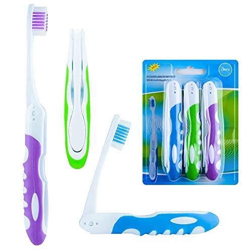 Lingito Travel Toothbrush, On The Go Folding Feature, Medium Bristle Brushes (3 Pack Medium-Multicolor)
