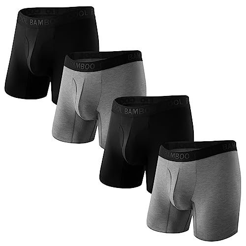 BAMBOO COOL Mens Underwear Boxer Briefs Breathable and Soft with Fly Stretch SuperSoft Underwear For Men 4 Pack XL