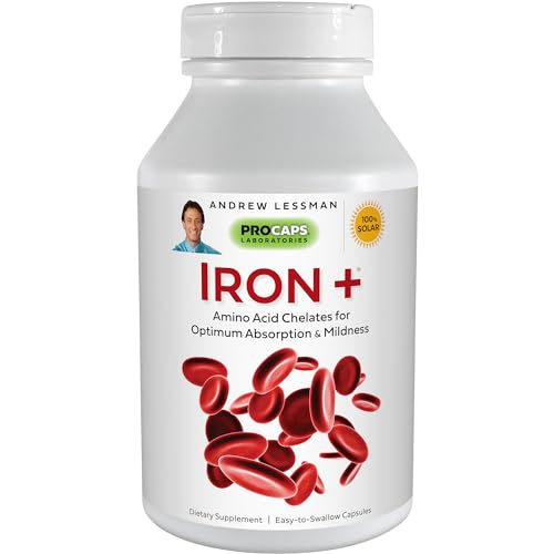 Andrew Lessman Iron Plus 90 Capsules – 18mg Iron, Pure Amino Acid Chelated Iron (Glycinate & Aspartate), Plus Vitamin C for Increased Absorption, Small, Easy to Swallow Capsules, No Additives