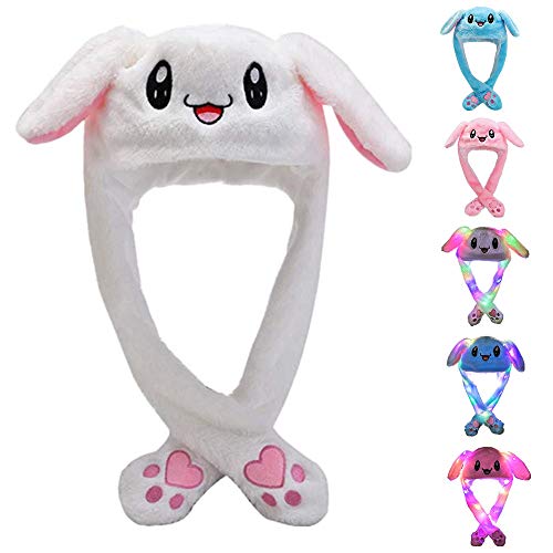 ZCINT Hat Ear Moving Jumping Plush Funny Bunny Rabbit Hat Kids Adult Christmas Party Cosplay Cute Animal Hats (White-1)