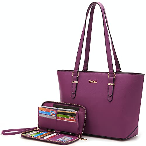 Handbags for Women Large Tote Shoulder Bags Top Handle Satchel Purses Wallet set 2pcs Purple