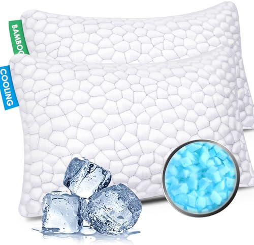 SUPA MODERN Cooling Bed Pillows for Sleeping 2 Pack Shredded Memory Foam Pillows Adjustable Cool Pillow for Side Back Stomach Sleepers Luxury Gel Pillows Queen Size Set of 2 Washable Removable Cover