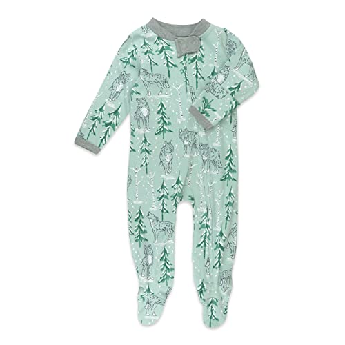 HonestBaby Footed Sleep & Play Pajamas Organic Cotton for Infant Baby Boys (LEGACY), Wolf In the Woods, Newborn