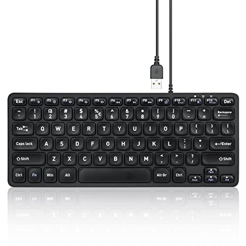 Perixx PERIBOARD-432 Wired Mini USB Keyboard - X Type Scissor Keys - Big Print Keys - US English, Black