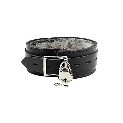 VP Leather Austin Collar Handcrafted Genuine Leather Luxurious Fur Choker Made in USA (Black, Large)