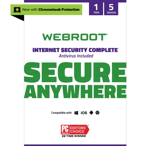 Webroot Internet Security Complete | Antivirus Software 2024 | 5 Device | 1 Year Keycard Delivery for PC/Mac/Chromebook/Android/IOS + Password Manager, Performance Optimizer & Cloud Backup
