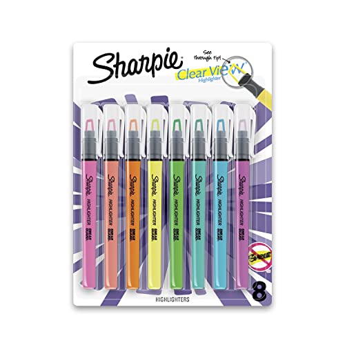 SHARPIE Highlighter, Clear View Highlighter with See-Through Chisel Tip, Stick Highlighter, Assorted, 8 Count