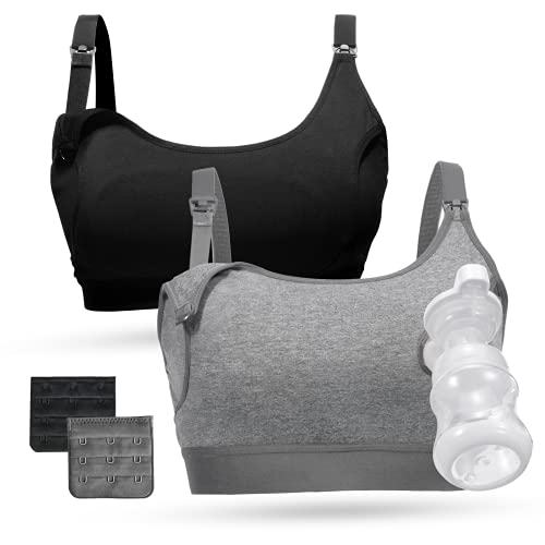 Momcozy Pumping Bra, Hands Free Pumping Bras for Women 2 Pack Supportive Comfortable All Day Wear Pumping and Nursing Bra in One Holding Breast Pump for Spectra S2, Bellababy, Medela