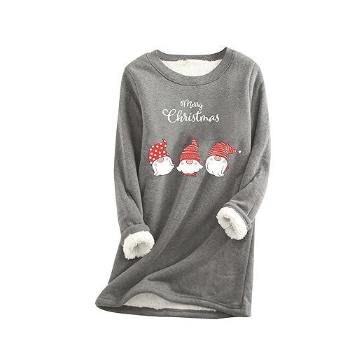 symoid christmas shirt overnight delivery items prime Merry Christmas Sweatshirts Women Long Sleeve Funny Gnome Print Fleece Lined Winter Pullover Fashion Holiday Wear