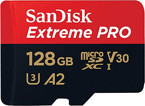 SanDisk 128GB Extreme PRO microSD UHS-I Card with Adapter C10, U3, V30, A2, 200MB/s Read 90MB/s Write SDSQXCD-128G-GN6MA