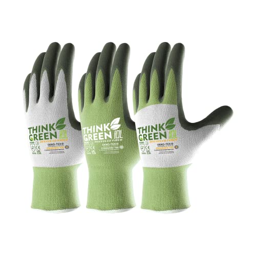COOLJOB 3 Pairs Gardening Gloves for Women and Men, Recycled Polyester Garden Gloves with Rubber Coated, Non-slip Working Gloves for Outdoor Indoor Workers, Green & White, Medium Size