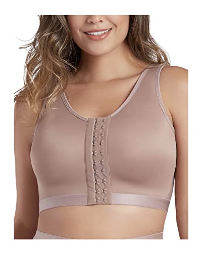 CURVEEZ Post-Surgery Front Closure Wireless Bra, Compression Shapewear Top with Wide Straps for Breast Augmentation Recovery (US, Alpha, XX-Large, Regular, Regular, Cocoa, Full Coverage Bra)