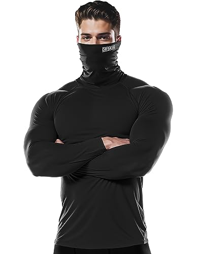 DRSKIN Men's MASK Turtleneck Compression Shirts Top Long Sleeve Sports Baselayer Running Athletic Workout (Turtleneck SB01, XL)