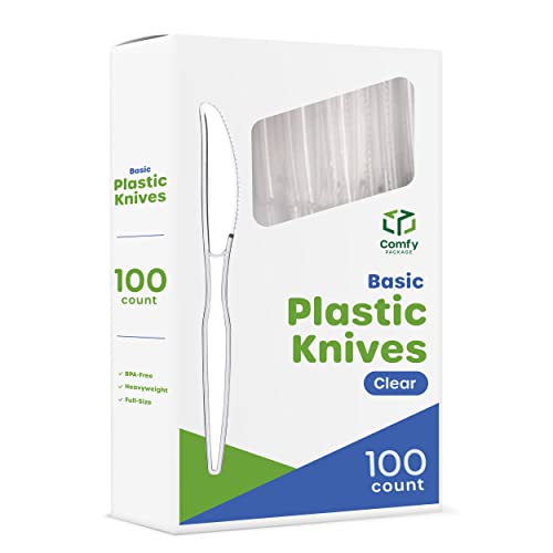 Comfy Package [100 Pack} Heavy Duty Disposable Basic Plastic Knives - Clear…