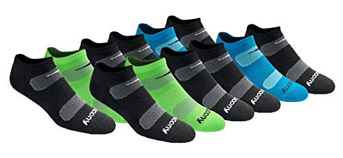 Saucony Men's Multi-Pack Mesh Ventilating Comfort Fit Performance No-Show Socks, Black Fashion (12 Pairs), 8-12