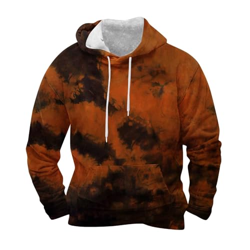 Blczomt Black of Friday Deals 2023 Men's Fashion Hooded Sweatshirt Crewneck Long Sleeve Tie Dye Style Pullover Tops Long Sleeve Vintage Sports Hoodies Hoodies for Men Deal of The Day Orange 3X