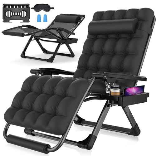 Suteck Oversized Zero Gravity Chair,33In XXL Lounge Chair w/Removable Cushion&Headrest, Reclining Camping Chair w/Upgraded Lock and Footrest, Reclining Patio Chairs Recliner for Indoor Outdoor,500LBS