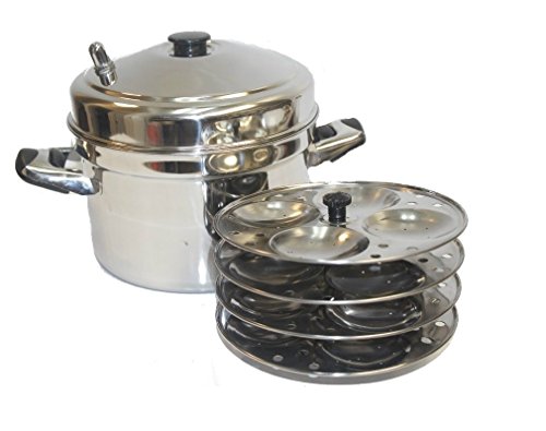 Tabakh 4-Rack Stainless Steel Idli Cooker with Strong Handles, Makes 16 Idlis