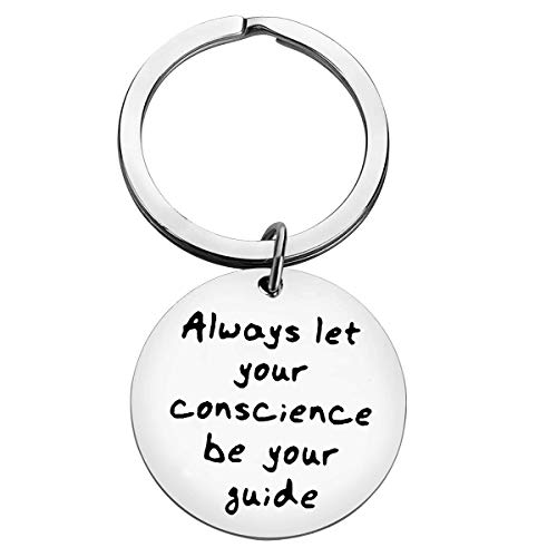 Inspirational Gifts for Women Men Encouragement Gifts Always Let Your Conscience Be Your Guide Keychain Jiminy Cricket Quote Keychain Motivational Gifts for Christmas Thanksgiving Gifts for Him Her