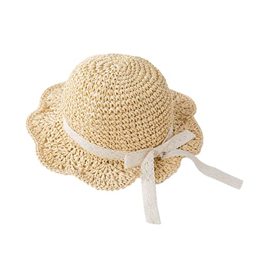 pureborn Baby Girls Straw Sun Hat - Wide Brim Sun Protection Beach Sun Hat with Chin Strap for Infant Girls 12-24 Months Khaki