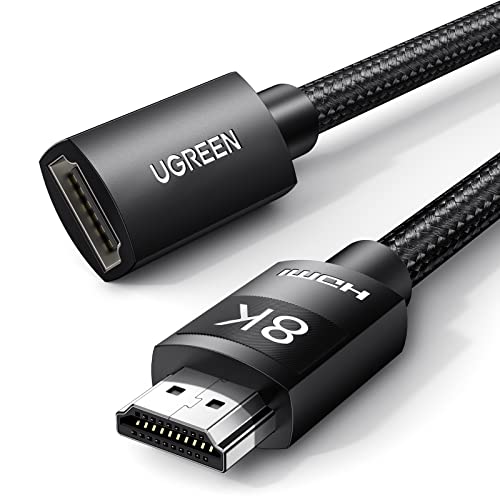 UGREEN HDMI Extender 8K 10K HDMI Extension Cable 2.1 Ultra High Speed Cord 4K HDMI Male to Female Adapter Compatible with MacBook Pro 2023/PS5/Xbox Series X/Roku TV/UHD TV/Blu-ray, 6.6FT