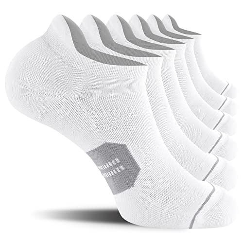 CelerSport 6 Pack Men's Running Ankle Socks with Cushion, Low Cut No Show Athletic Socks, White + Grey, Large