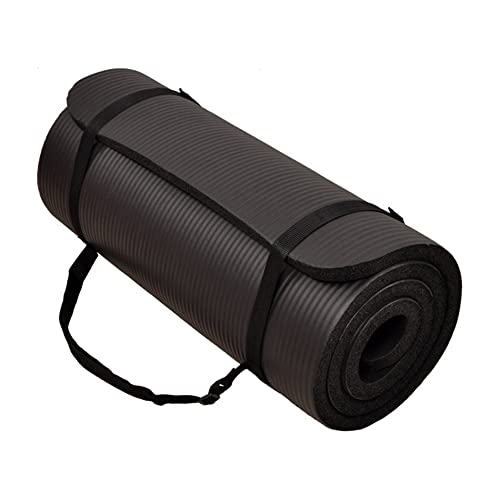 BalanceFrom All-Purpose 1-Inch Extra Thick High Density Anti-Tear Exercise Yoga Mat with Carrying Strap (Black)
