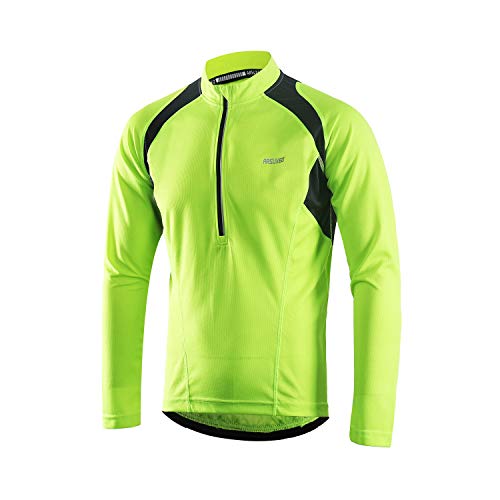 ARSUXEO Men's Half Zipper Cycling Jerseys Long Sleeves MTB Bike Shirts 6031 Green Size X-Large